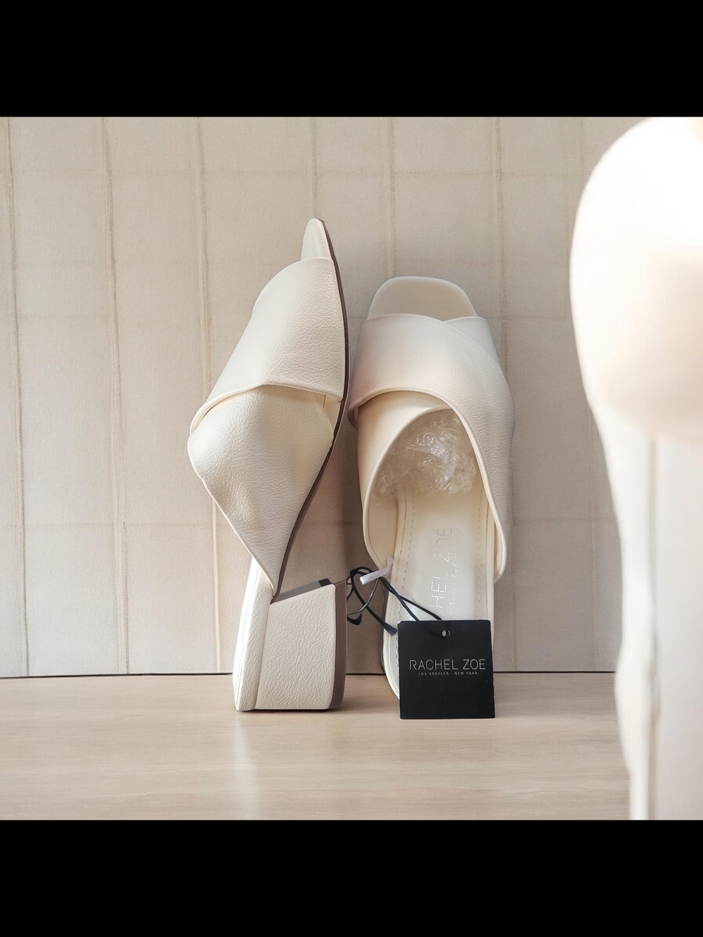 Rachel Zoe Garland Ivory Chunky Block Heel Mules 6.5 Nwot